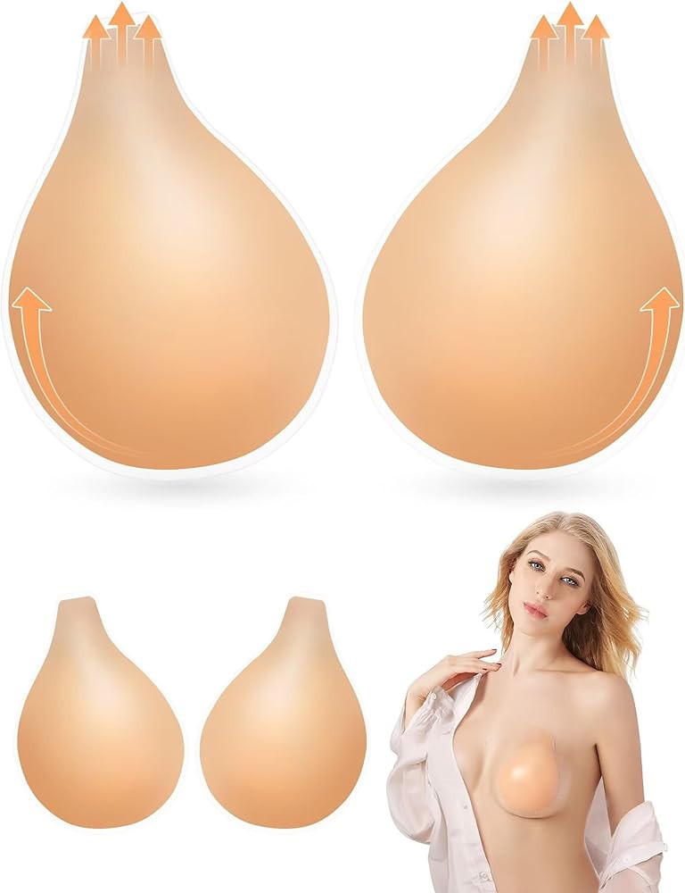 PHODIL Adhesive Strapless Bra 2 Pairs Invisible Push Up Sticky Bra Backless Silicone Bras Washabl... | Amazon (US)