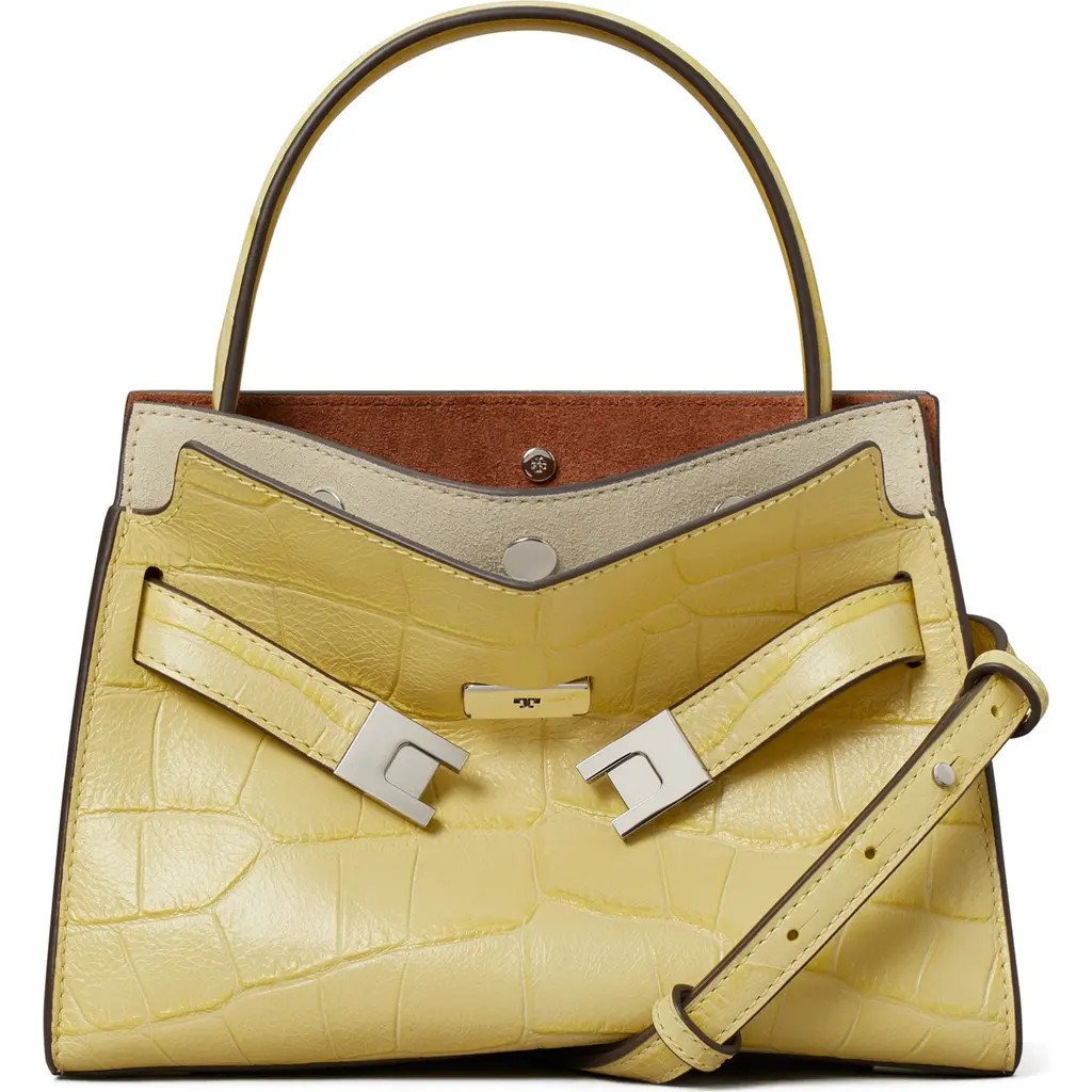 Tory Burch Petite Lee Radziwill Embossed Leather Double Bag in Yellow Sky at Nordstrom | Nordstrom