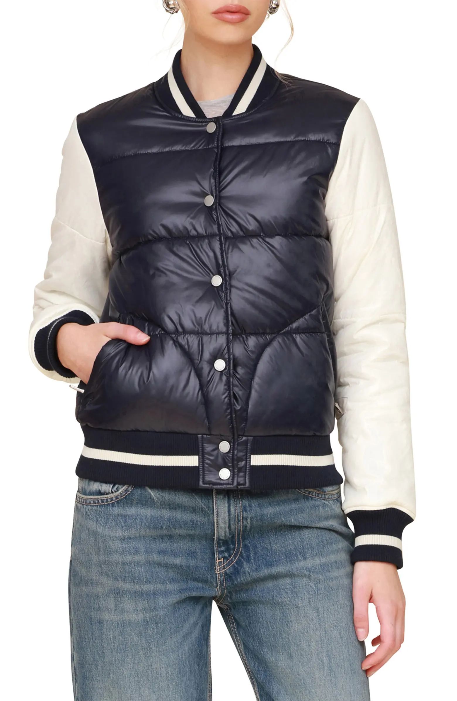 Avec Les Filles Quilted Water Resistant Varsity Bomber Jacket | Nordstrom | Nordstrom