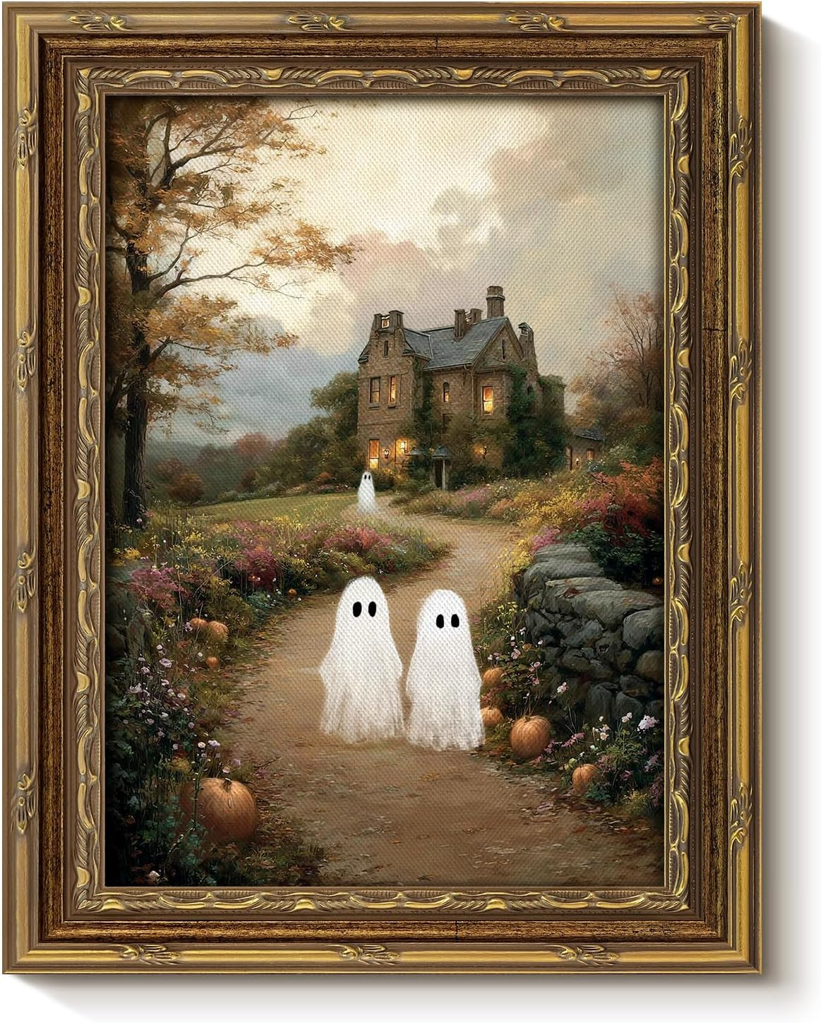 VIYYIEA Halloween Ghost Manor Framed Canvas Art, Spooky Wall Decor, 8x10in | Amazon (US)