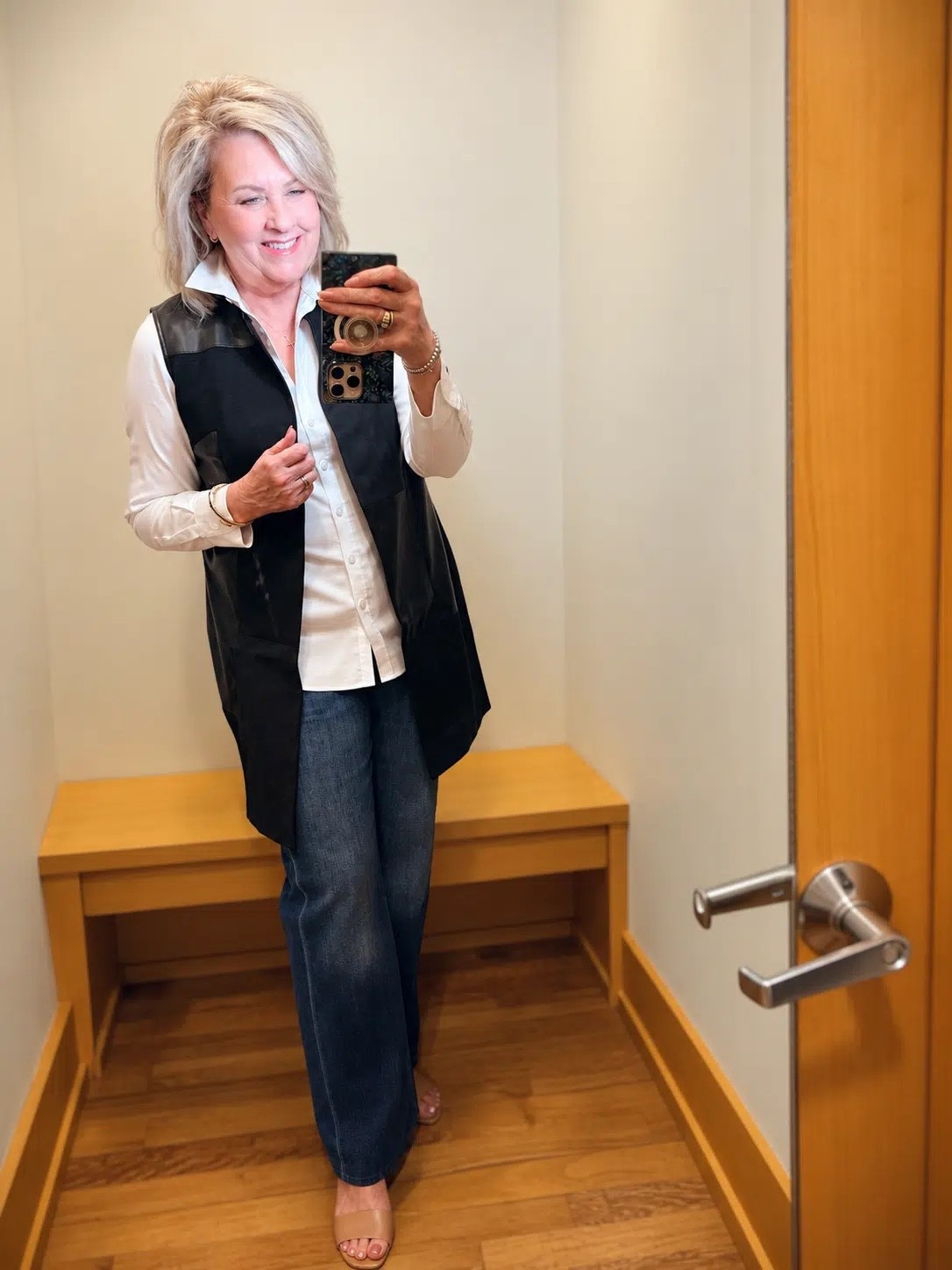This is another Chico’s outfit that I feel like can be worn over and over! Each of the pieces work well together, but also separately. I’m wearing a size 1 in my shirt and vest, but would have preferred a 1.5 for more room. Jeans are a size 8.

#LTKWorkwear #LTKOver40 #LTKootd