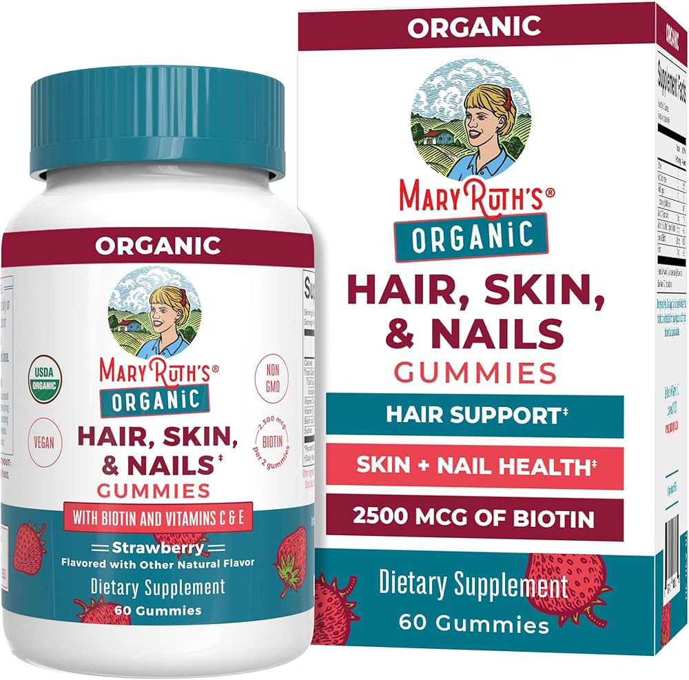 MaryRuth's Hair Skin and Nail Vitamins | USDA Organic | 2500 mcg Biotin Gummies with Vitamin C & ... | Amazon (US)