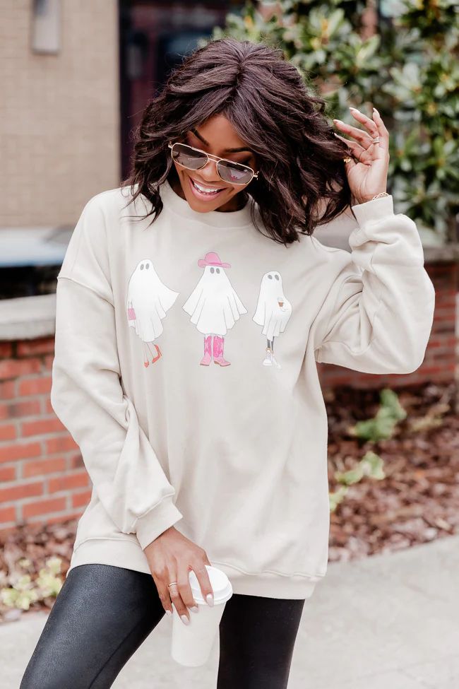 Girlie Ghost Ivory Oversized Graphic Sweatshirt - Macy Blackwell x Pink Lily | Pink Lily