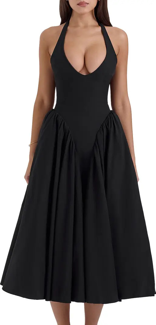 HOUSE OF CB Marilyn Gingham Halter Midi Sundress | Nordstrom | Nordstrom