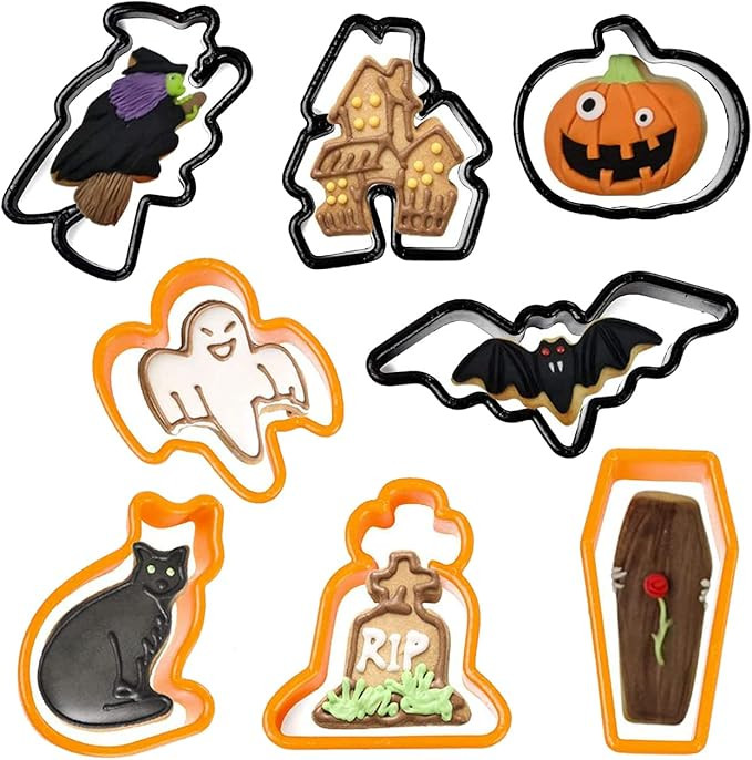 Kaishane 8PCS Halloween Cookie Cutters Set Plastic Biscuit Cutters Pumpkin, Witch, Tombstone, Hau... | Amazon (US)