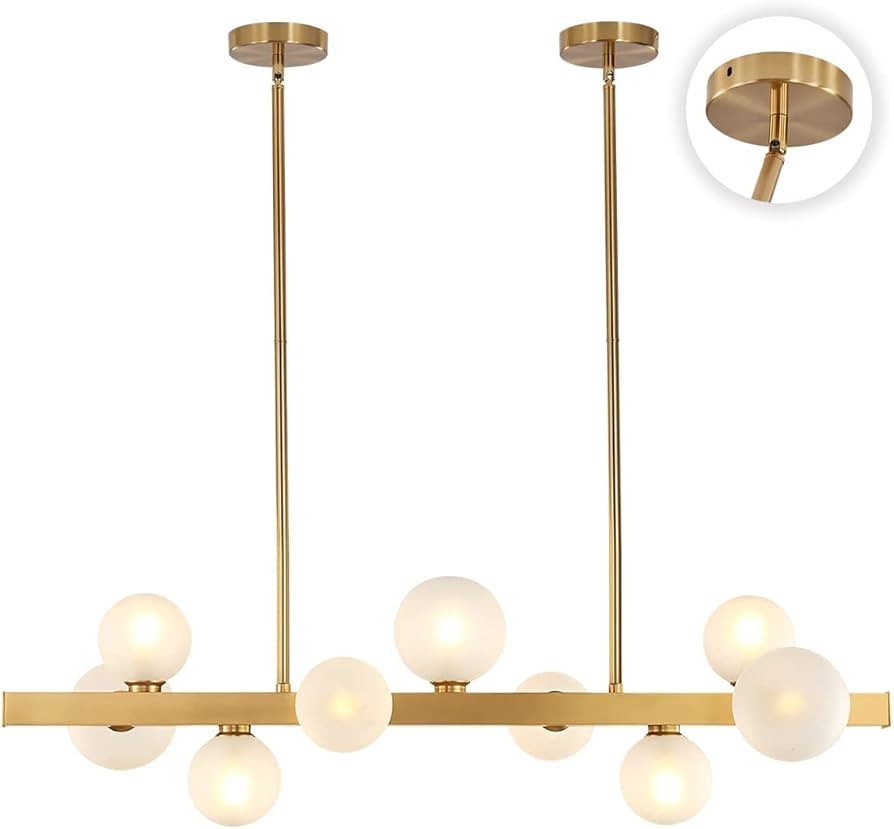 BOKT Mid Century Modern Gold Rectangle Chandelier 9 Lights Globe Linear Pendant Light Fixture Cei... | Amazon (US)