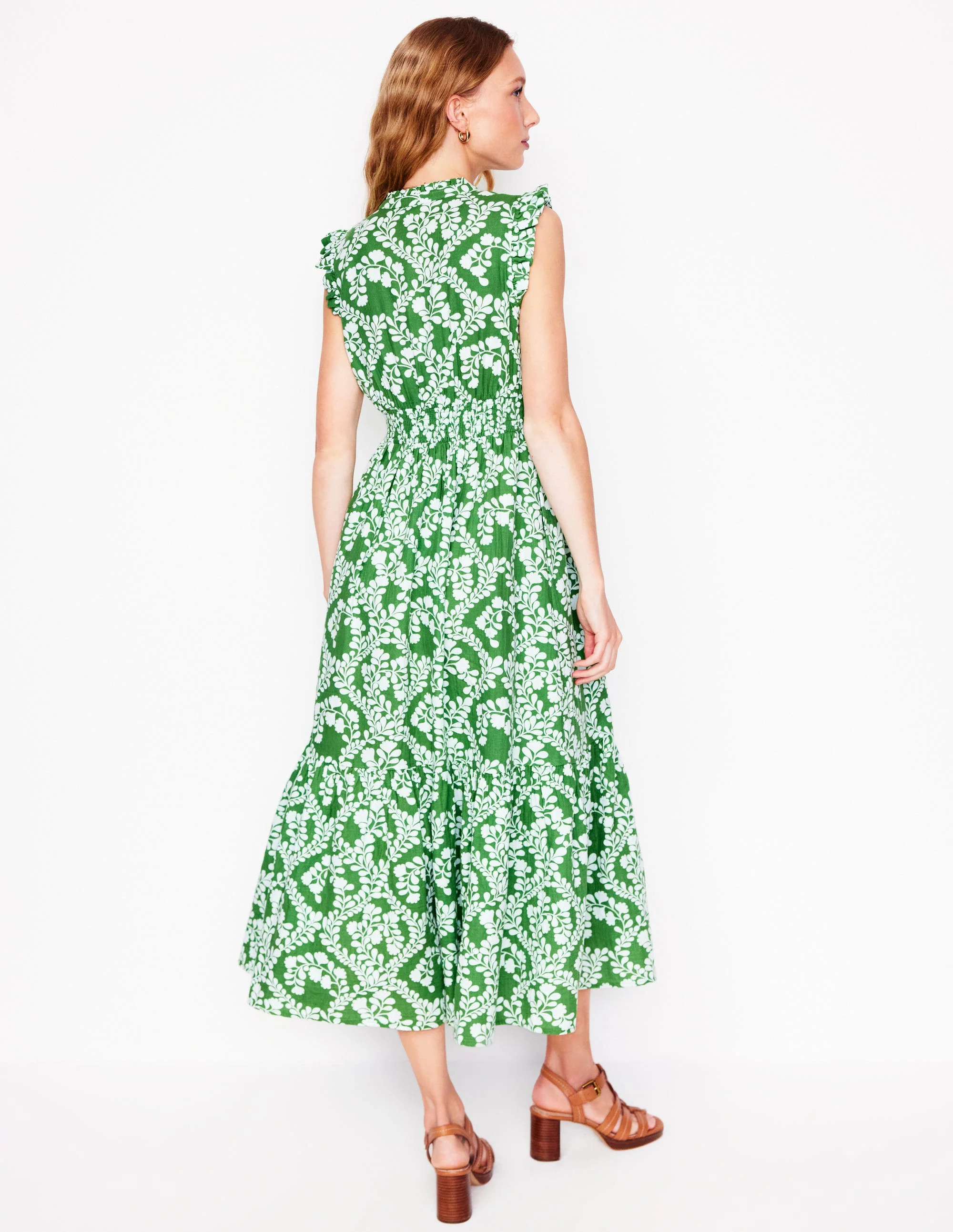 Wren Double Cloth Midi Dress-Paradise Green,Vine Silhouette | Boden (US)