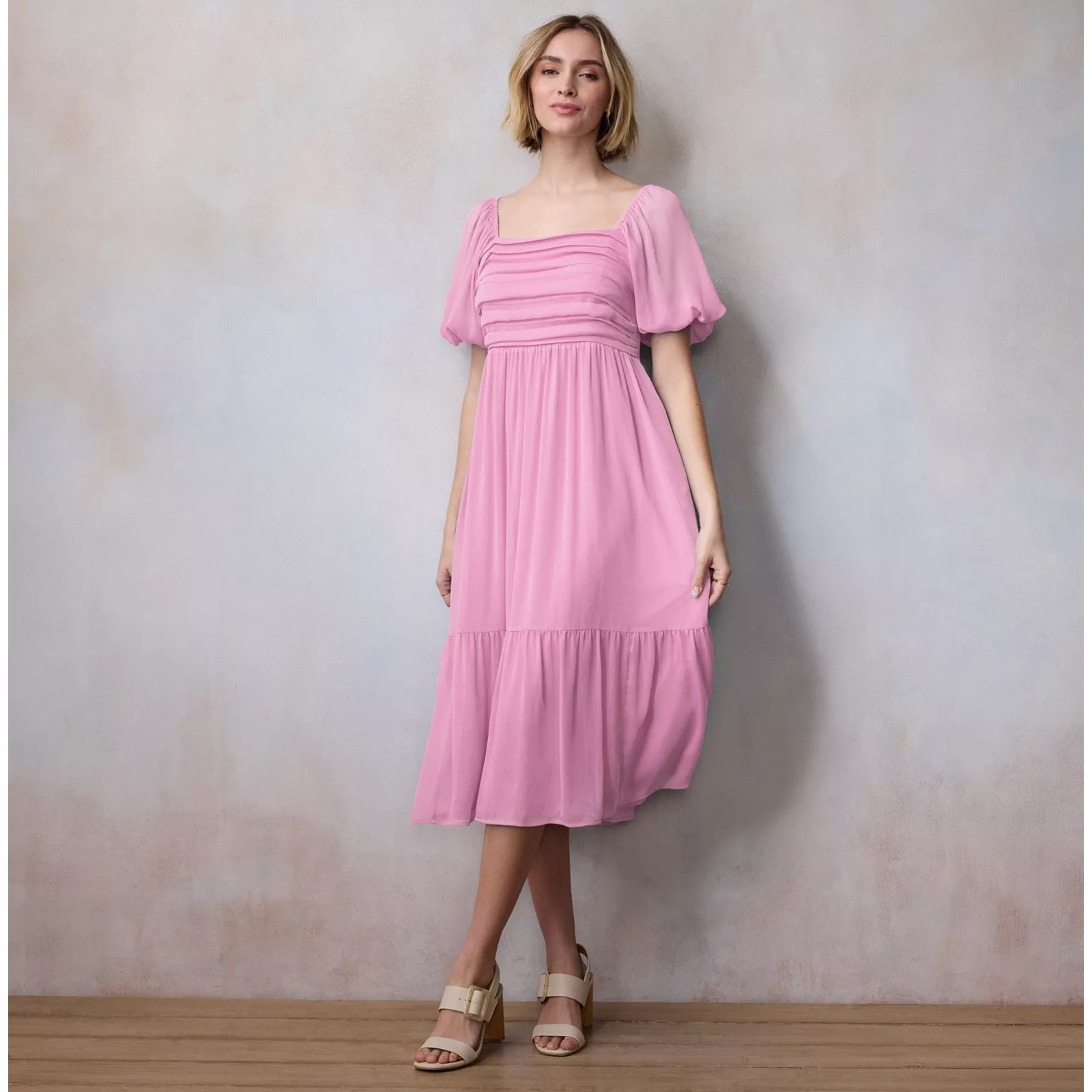 Women's LC Lauren Conrad Square Neck Pleated Bodice Midi Dress, Size: XXL, Purple Macaroon | Kohl's