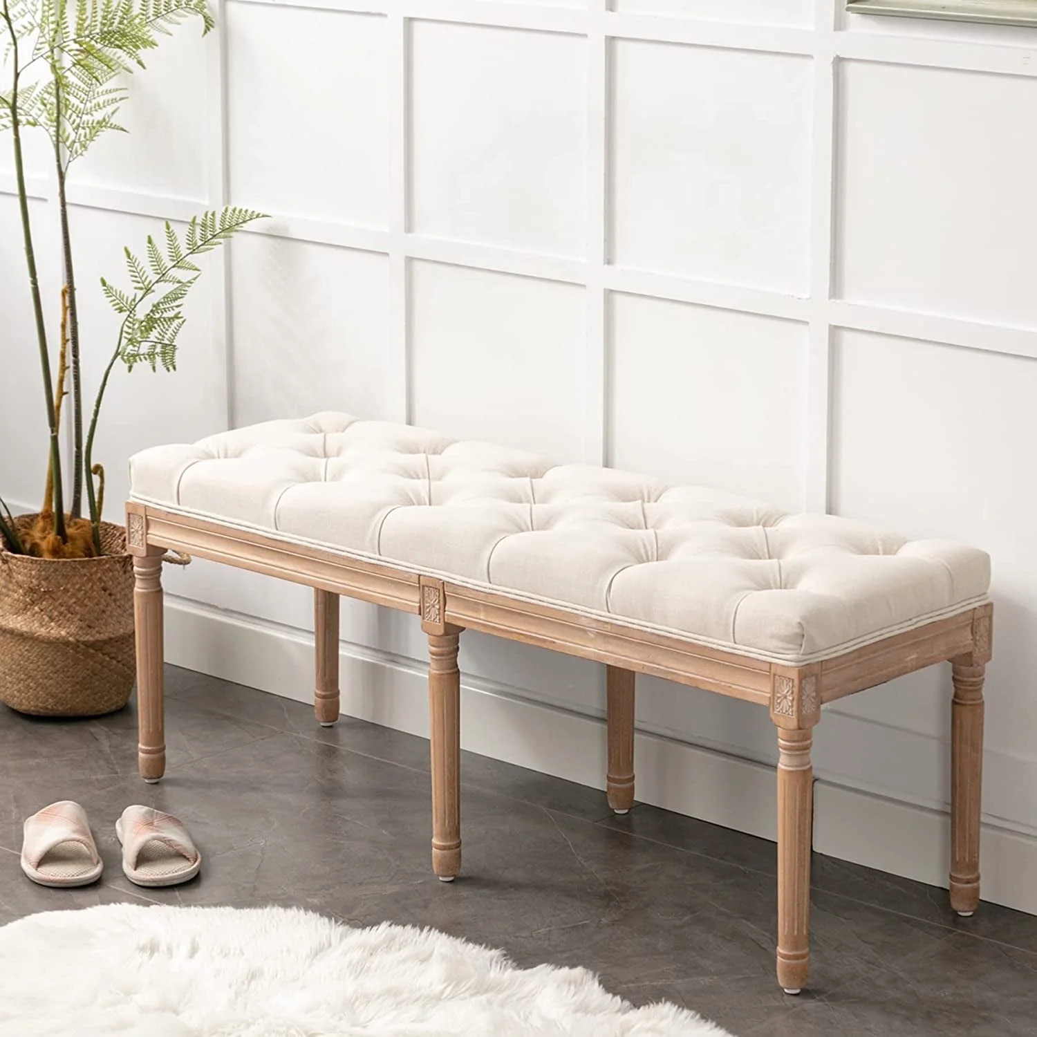 Bonzy Home Upholstered Tufted Storage Bench, 47” French Vintage Wood Bench for Entryway, Dining... | Walmart (US)