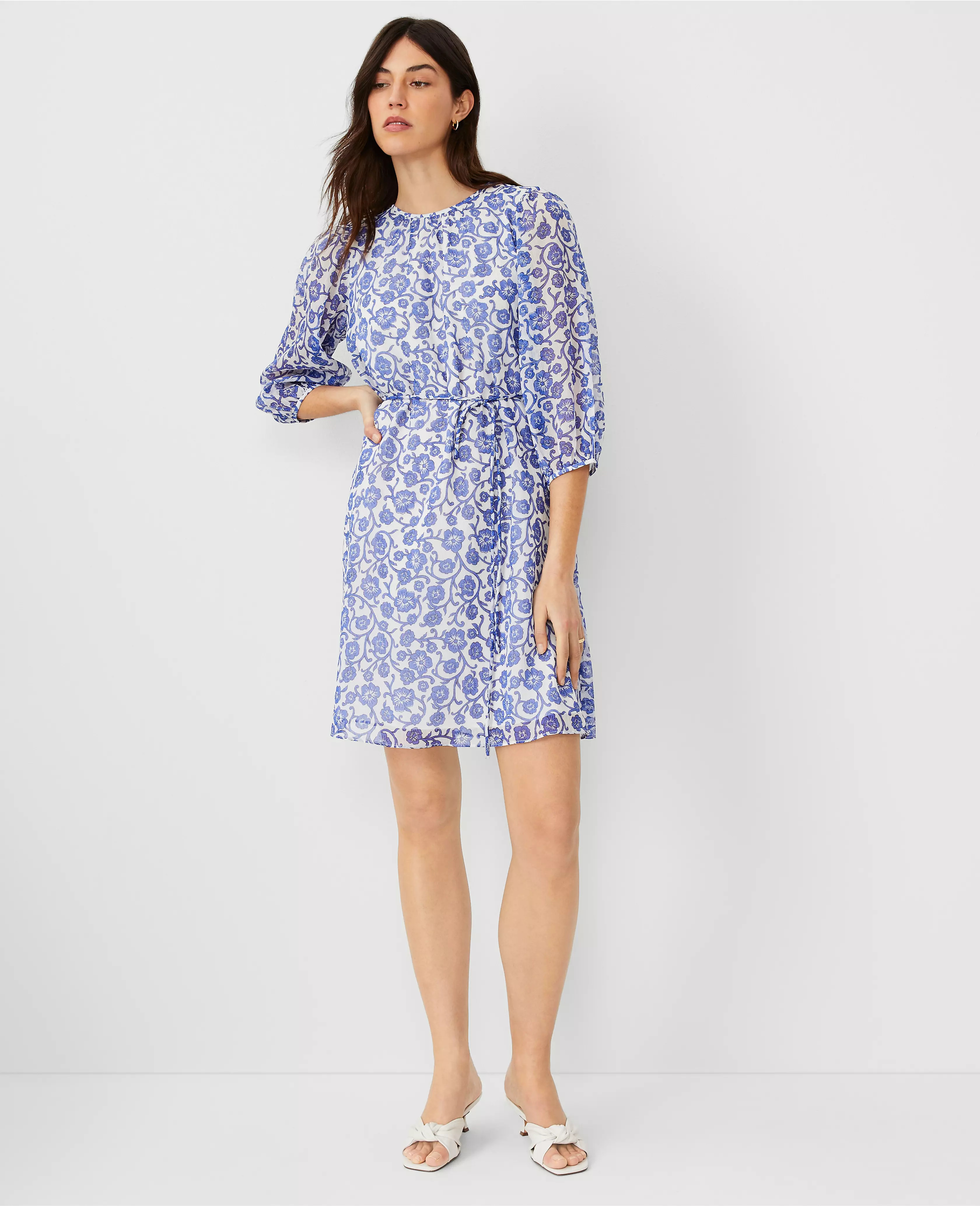 Floral Gathered Neck Shift Dress | Ann Taylor (US)