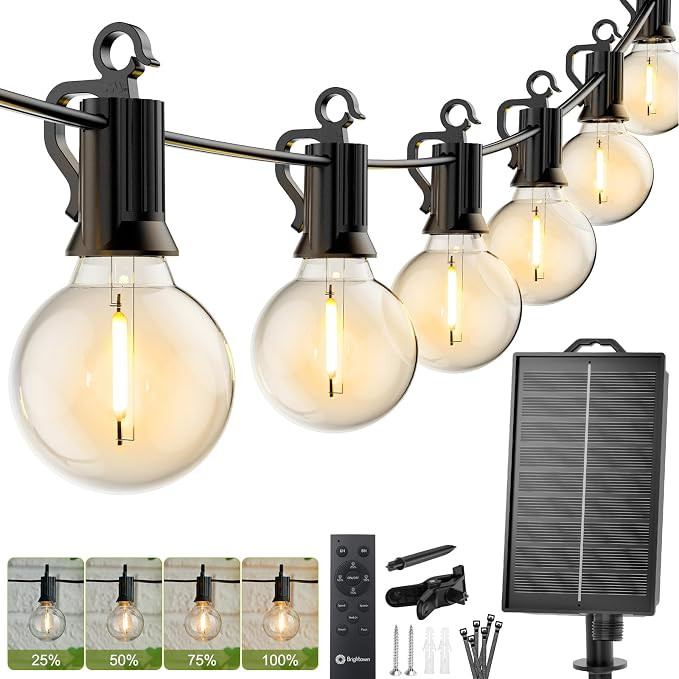 Brightown 58FT Solar String Lights Outdoor, IP65 Waterproof, Remote, Timer | Patio Lights with 17... | Amazon (US)