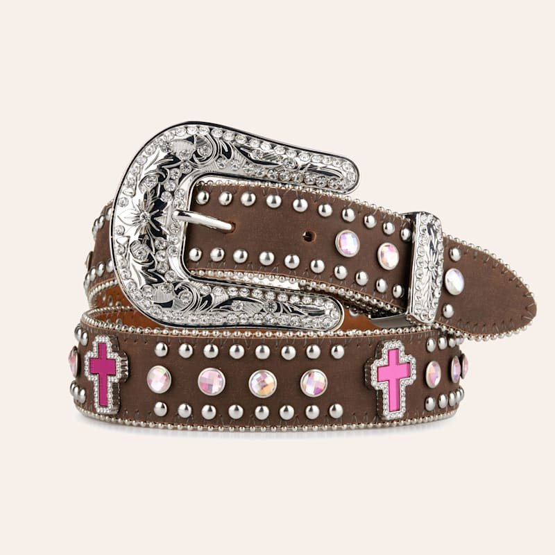 Nocona Children's Medium Brown Leather Pink Cross Crystals | Cavender's