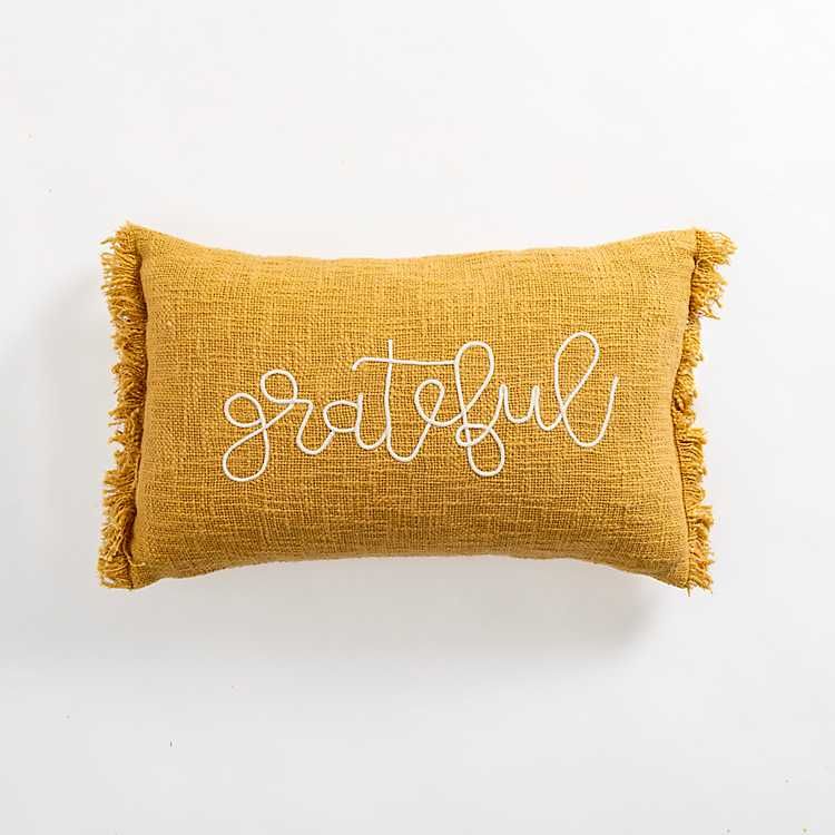 Ochre Grateful Embroidered Lumbar Pillow | Kirkland's Home