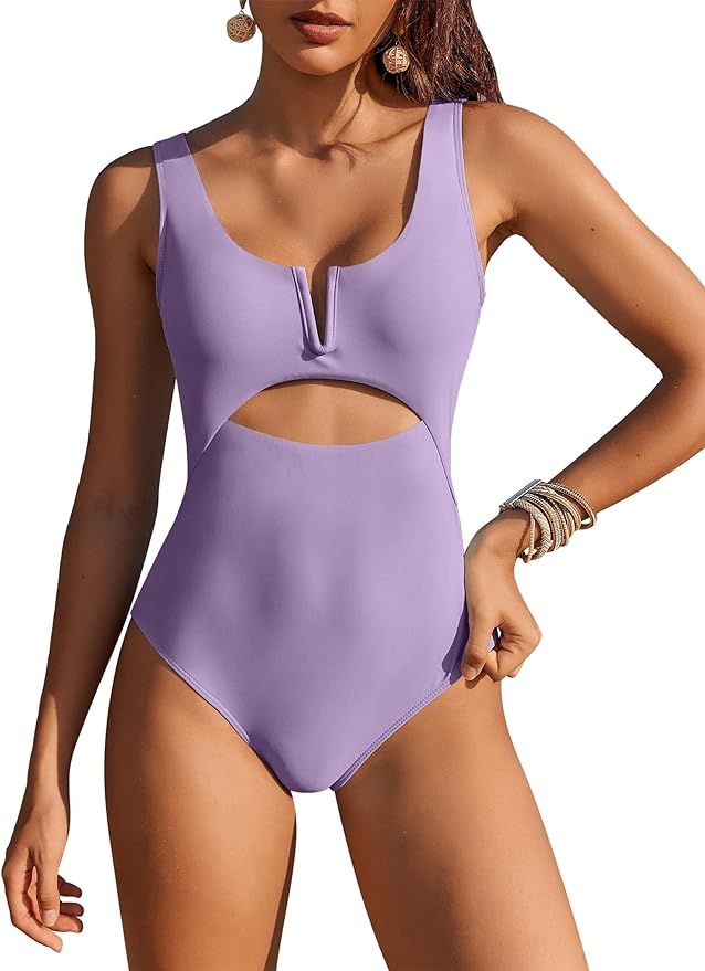 AI'MAGE Womens One Piece Swimsuits Tummy Control Cutout High Waisted Bathing Suit V Neck Swimwear... | Amazon (US)
