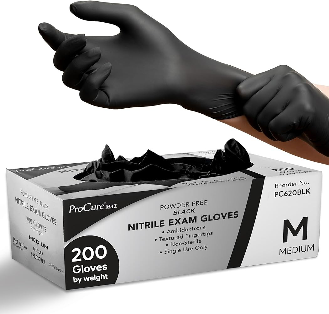 [200 Count] Disposable Black Nitrile Gloves - 4 Mil - Powder Free, Latex Free, Medical Exam Grade | Amazon (US)