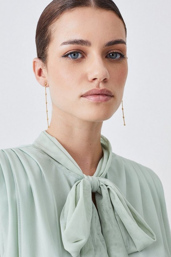 Lydia Millen Petite Mesh Sweeping Pussy Bow Woven Maxi Dress | Karen Millen US