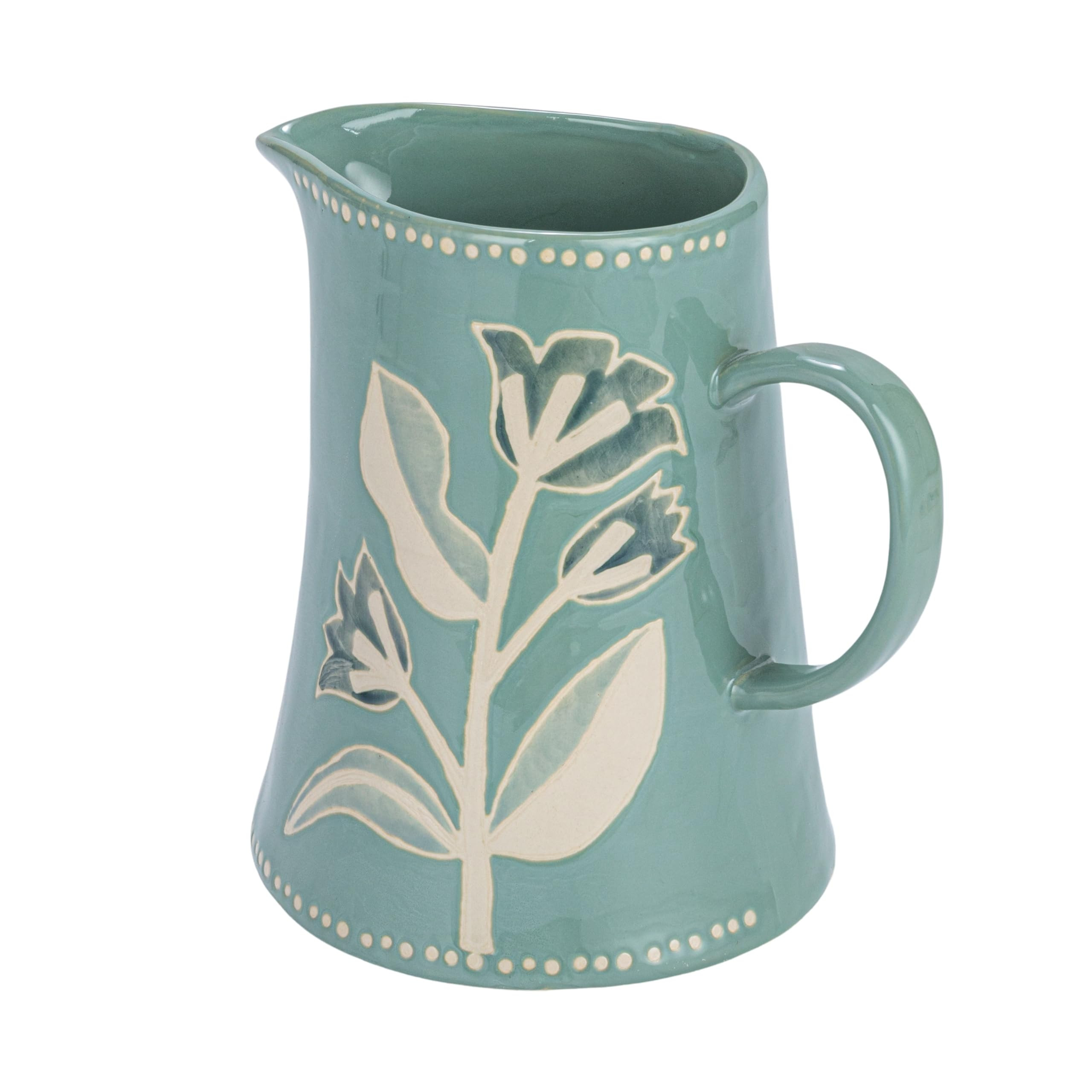 Creative Co-Op Hand-Painted Stoneware Pitcher with Wax Relief Pattern, Blue | Amazon (US)