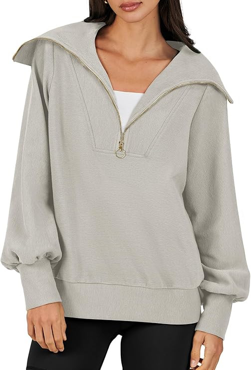 ANRABESS Women Quarter Zip Pullover Oversized Long Sleeve Half Zip Sweatshirts Fashion Trendy 202... | Amazon (US)