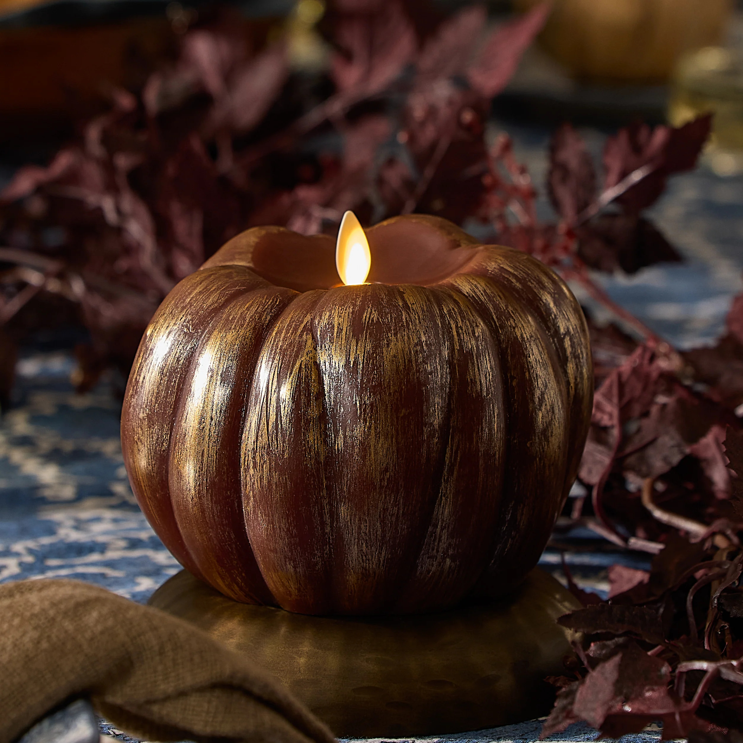 Metallic Cappuccino Flameless Candle Pumpkin | Luminara