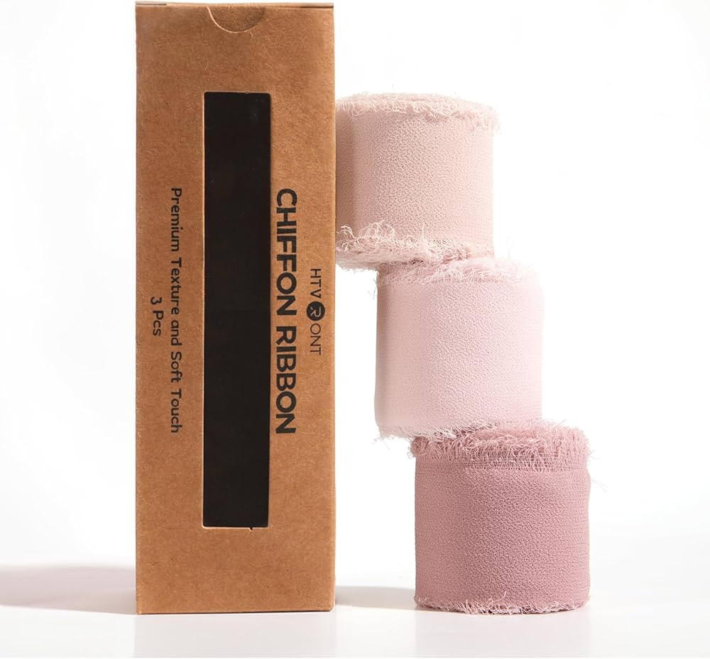 HTVRONT Chiffon Silk Ribbon 1.5" x 7Yd Soft Handmade Fringe Frayed Edged Baby Shower Bridal Bouqu... | Amazon (US)