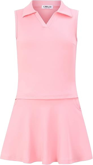 LIONJIE Kids Girls Tennis Golf Dress Outfit Sleeveless Dress with Pockets Athletic Skorts and Pol... | Amazon (US)