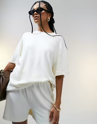 ASOS DESIGN textured knit oversized t-shirt in cream | ASOS (Global)