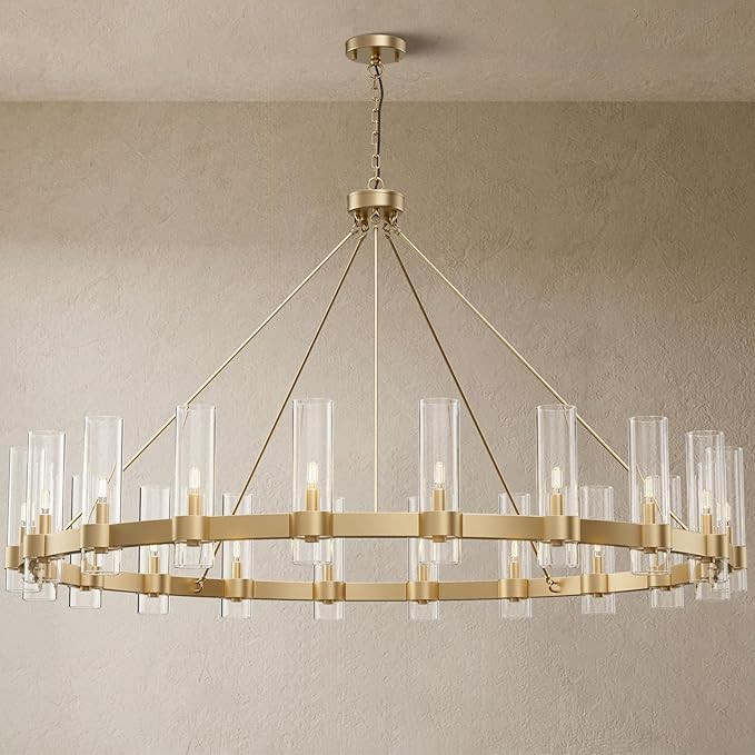 60 Inch Gold Chandelier, Wagon Wheel Chandelier with Glass Shade, 20-Lights Large Round Modern Fa... | Amazon (US)