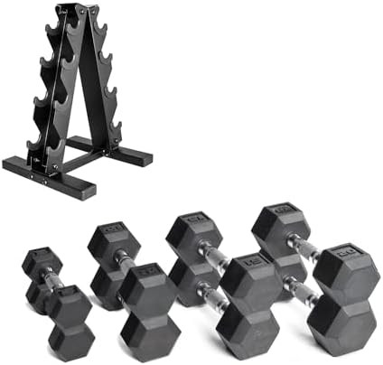 CAP Barbell Rubber Coated Dumbbell Weight Set with Vertical Rack | 100 lb, 150 lb, and 210 lb Opt... | Amazon (US)