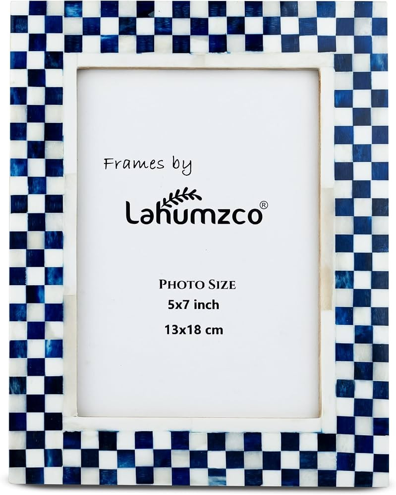5x7 Bone Inlay Picture Frame \u2013 Handmade Imperfect Checkered Pattern Photo Frame for Tabletop... | Amazon (US)