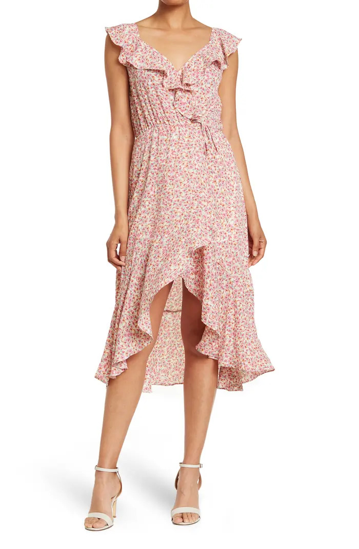 Ruffle Print Wrap Midi Dress | Nordstrom Rack