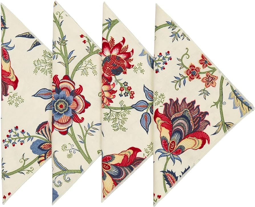 Cloth Napkins Dinner Napkins Linen Napkins 100% Cotton 18 x 18 inches Floral Napkins Blue and Red... | Amazon (US)