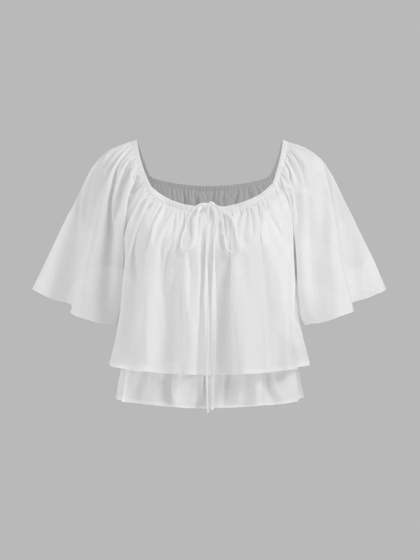 Square Neck Ruffle Short Sleeve Blouse... | Cider