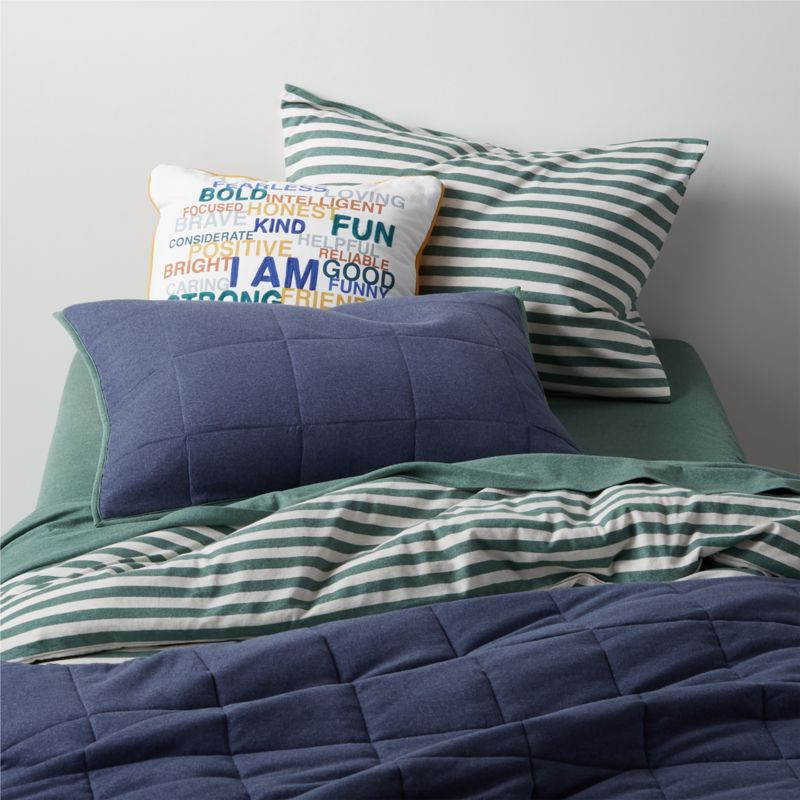Modern Comfy Tee Navy Blue Reversible Organic Cotton Jersey Kids Twin Quilt + Reviews | Crate & K... | Crate & Barrel
