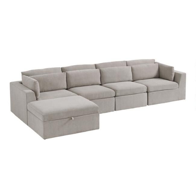 Gray Emmett 5 Piece Long Modular Sectional Sofa | World Market