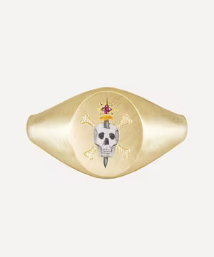 18ct Gold The Skull and Sword Ruby Signet Ring | Liberty London (UK)