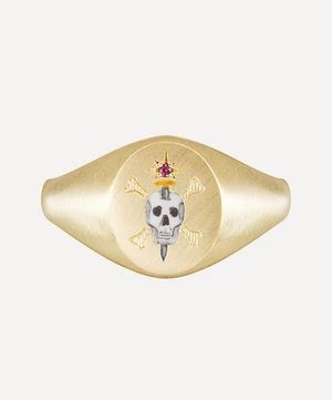 18ct Gold The Skull and Sword Ruby Signet Ring | Liberty London (UK)
