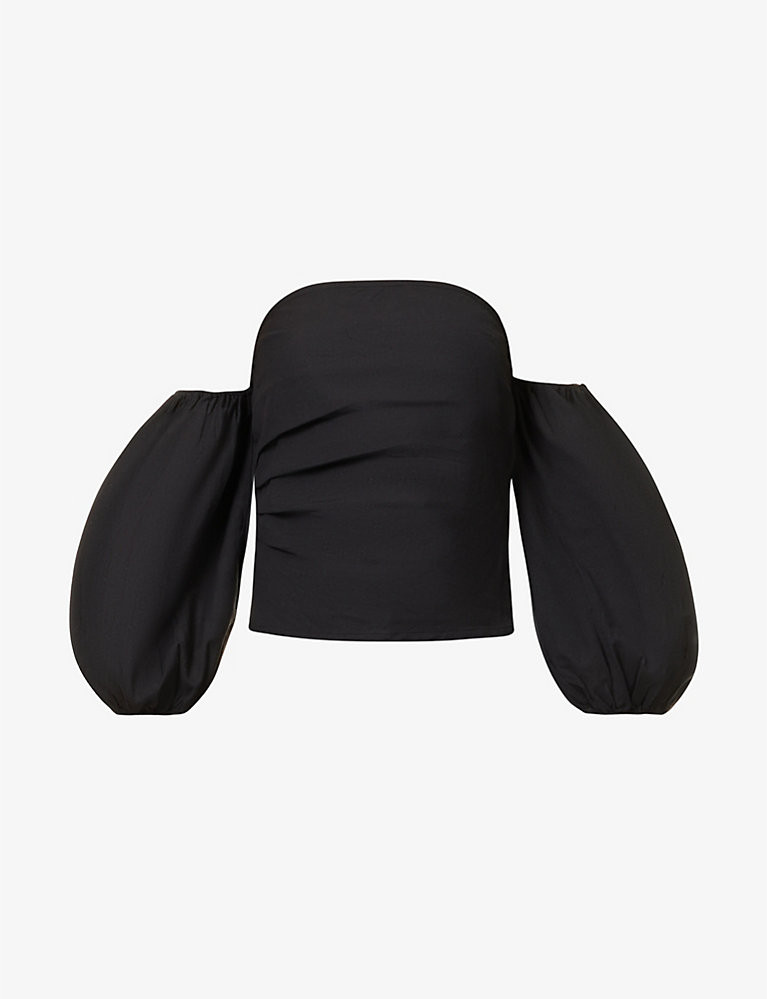 Elle puff-sleeve cotton and linen-blend top | Selfridges