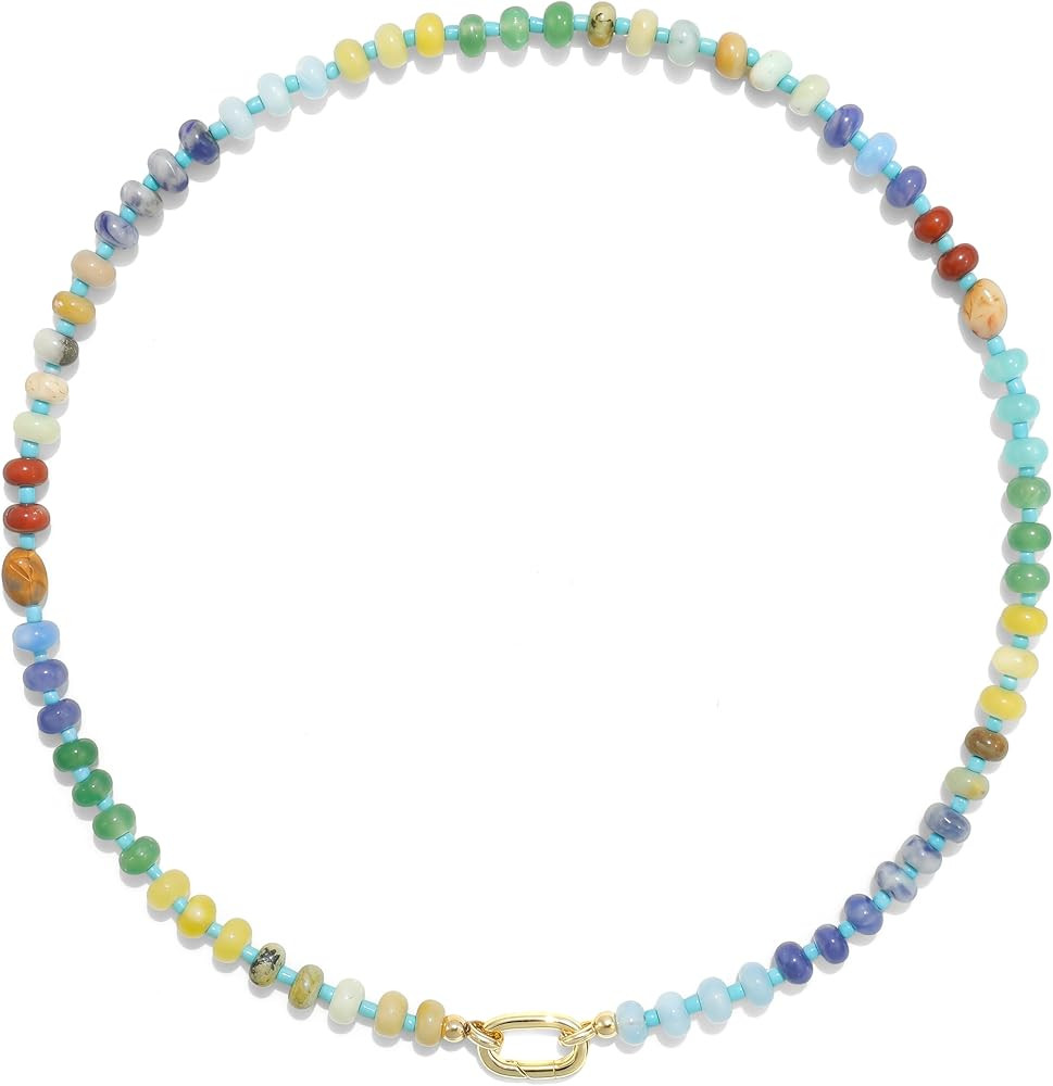 Colorful Stone Beaded Necklace for Women,Natural Gemstone Bead Choker Necklaces Boho Summer Beach... | Amazon (US)