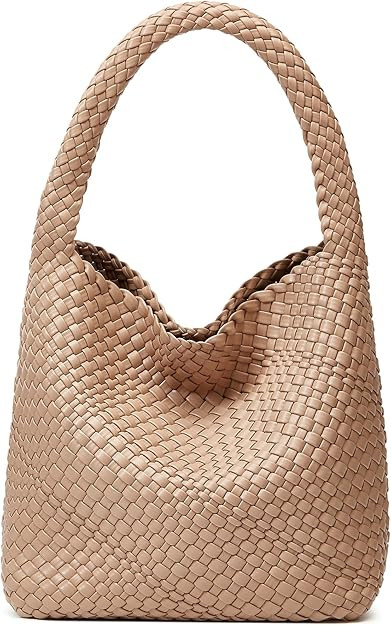 Woven Bags for Women Tote Purse: Vegan Leather Shoulder Handbags - Medium Beach Tote Bags - Handw... | Amazon (US)