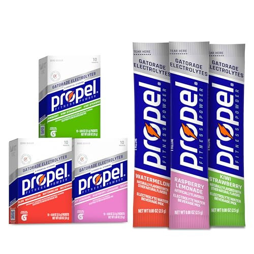 Propel Electrolyte Enhanced Water Drink Mix Powder Packets, Kiwi Strawberry Variety Pack, Zero Calorie & Zero Sugar Hydration with Electrolytes and Vitamins C & E (30 Packets) | Amazon (US)