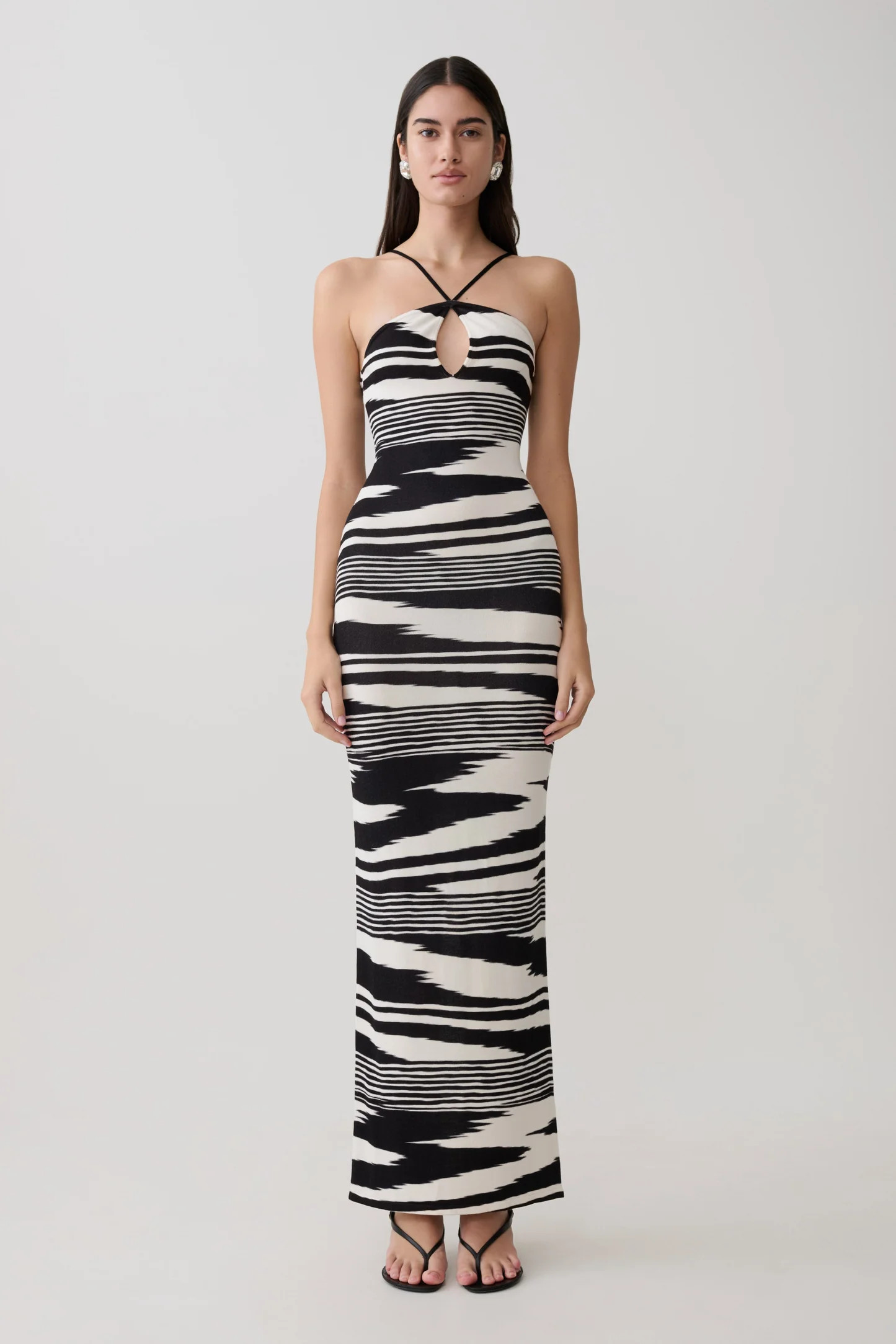 Ashtin Cross Front Knit Maxi Dress - Linear Shift Print | MESHKI US