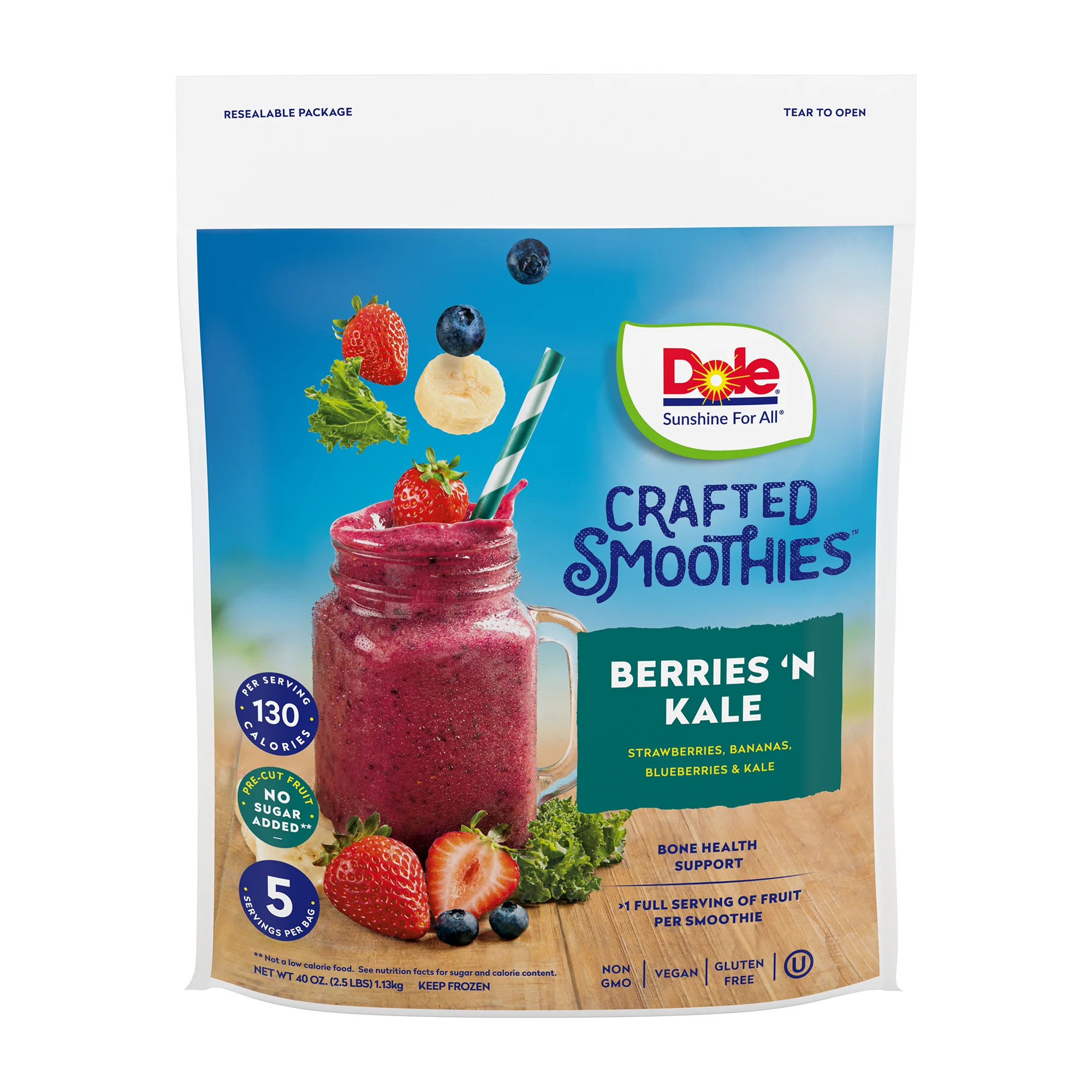 Dole Frozen Fruit and Veggie Blends, Berries 'N Kale, 40 oz Bag | Walmart (US)