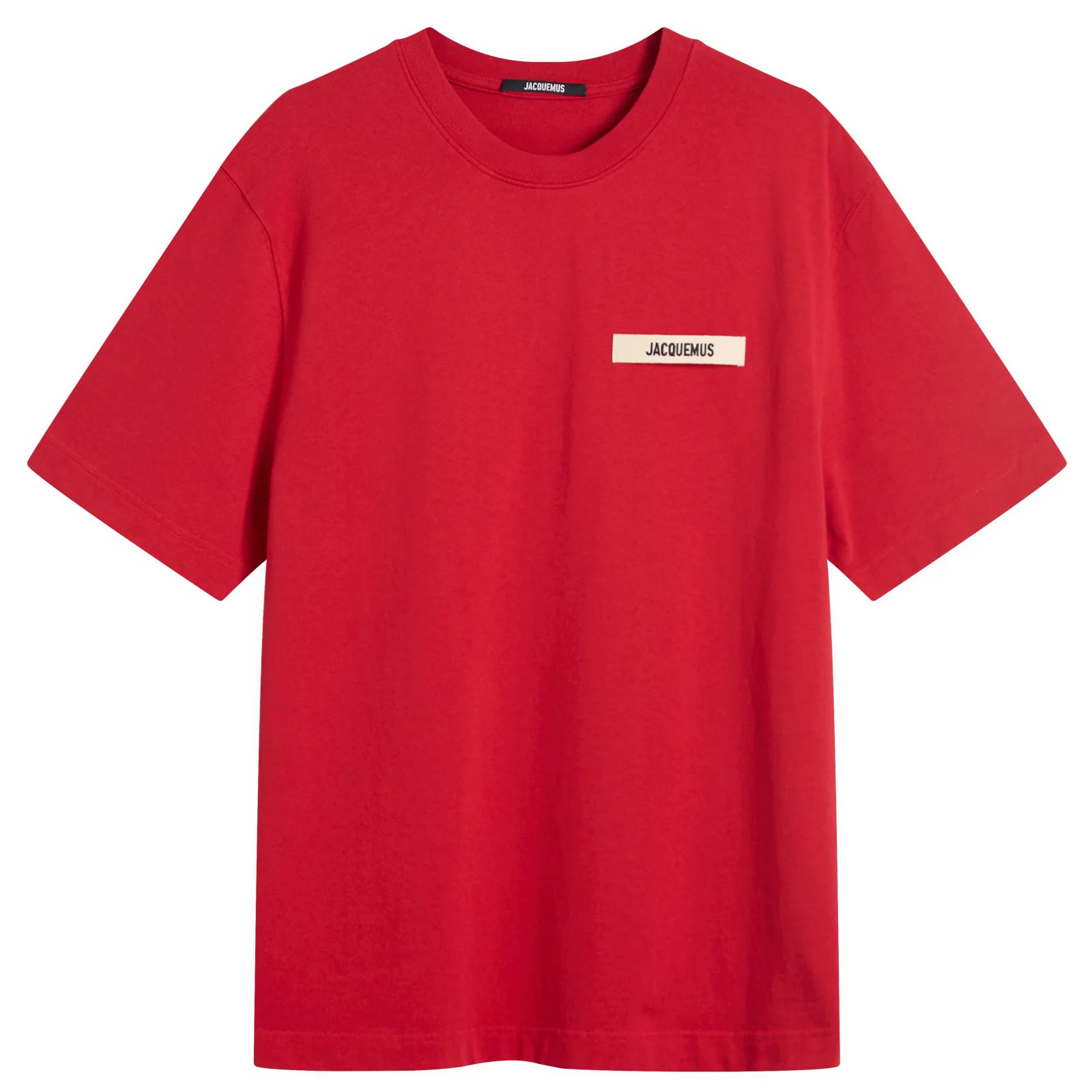 Jacquemus Men's Grosgrain Logo T-Shirt in Dark Red, Size Medium | END. Clothing
