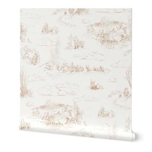 Winnie-the-Pooh Toile in honey, vintage pooh bear, neutral nursery, hundred acre wood, gender neu... | Spoonflower