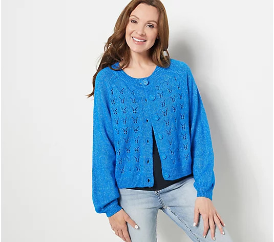 Candace Cameron Bure Pointelle Sweater with Novelty Button | QVC