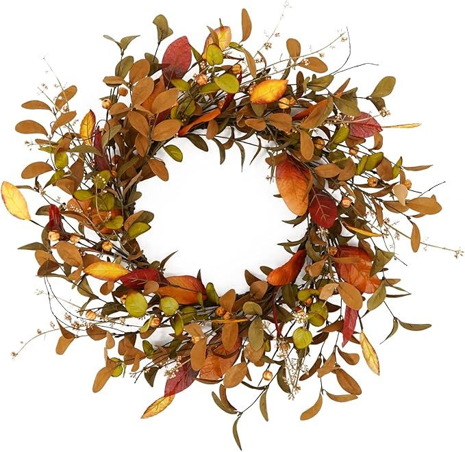 YNYLCHMX 18" Fall Wreaths for Front Door, Artificial Autumn Wreath Fall Door Wreath with Eucalypt... | Amazon (US)