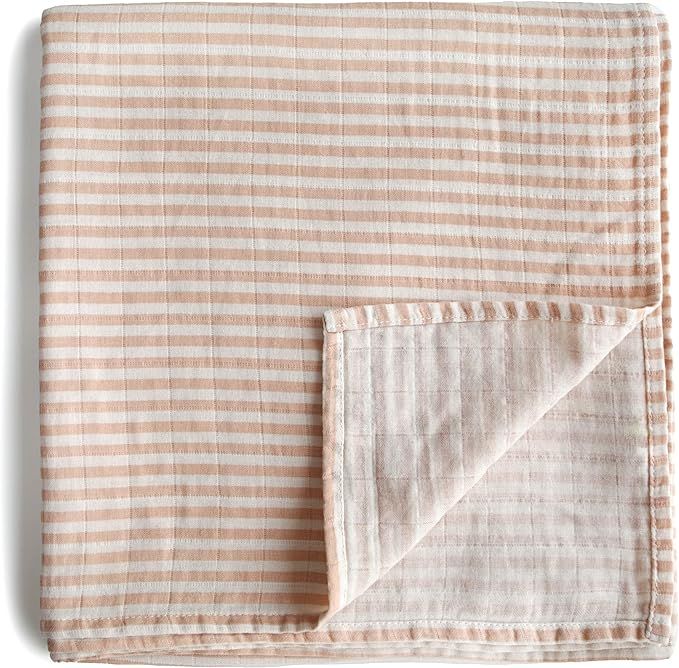 mushie Muslin Baby Swaddle Blanket | 100% Organic Cotton (Natural Stripe) | Amazon (US)