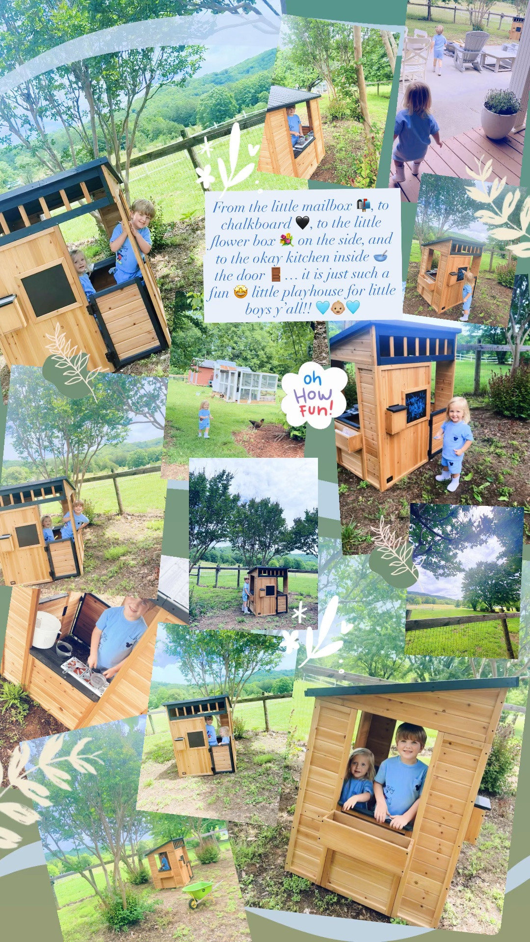 From the little mailbox 📬, to chalkboard 🖤, to the little flower box 💐 on the side, and to the okay kitchen inside 🥣 the door 🚪… it is just such a fun 🤩 little playhouse for little boys y’all!! 🩵👶🏼🩵