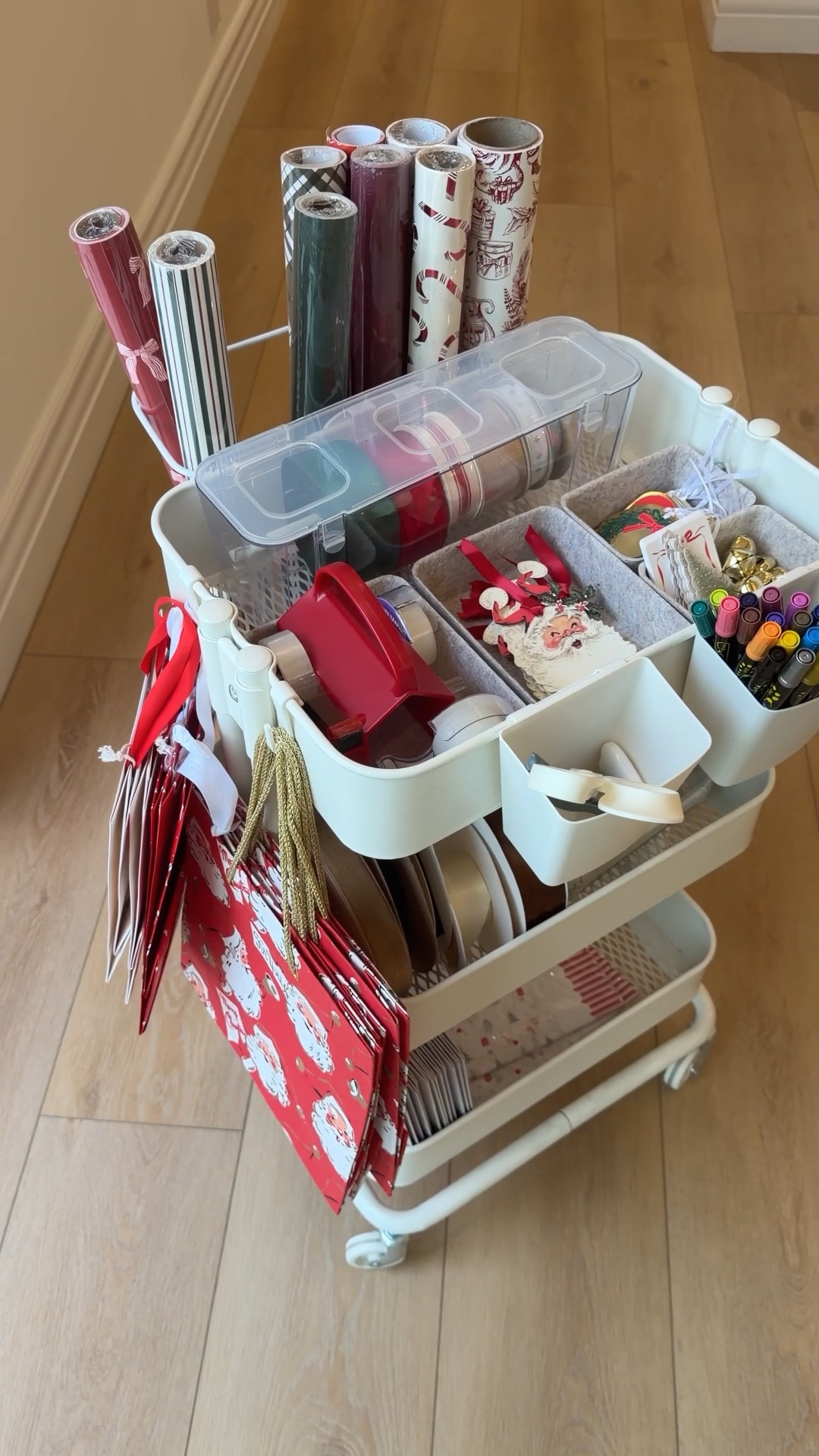 Gift wrapping station 
Gift wrap cart 
Holiday wrapping station 
Gift wrap ideas 
Christmas gift wrap 

#LTKHoliday #LTKGiftGuide #LTKSeasonal