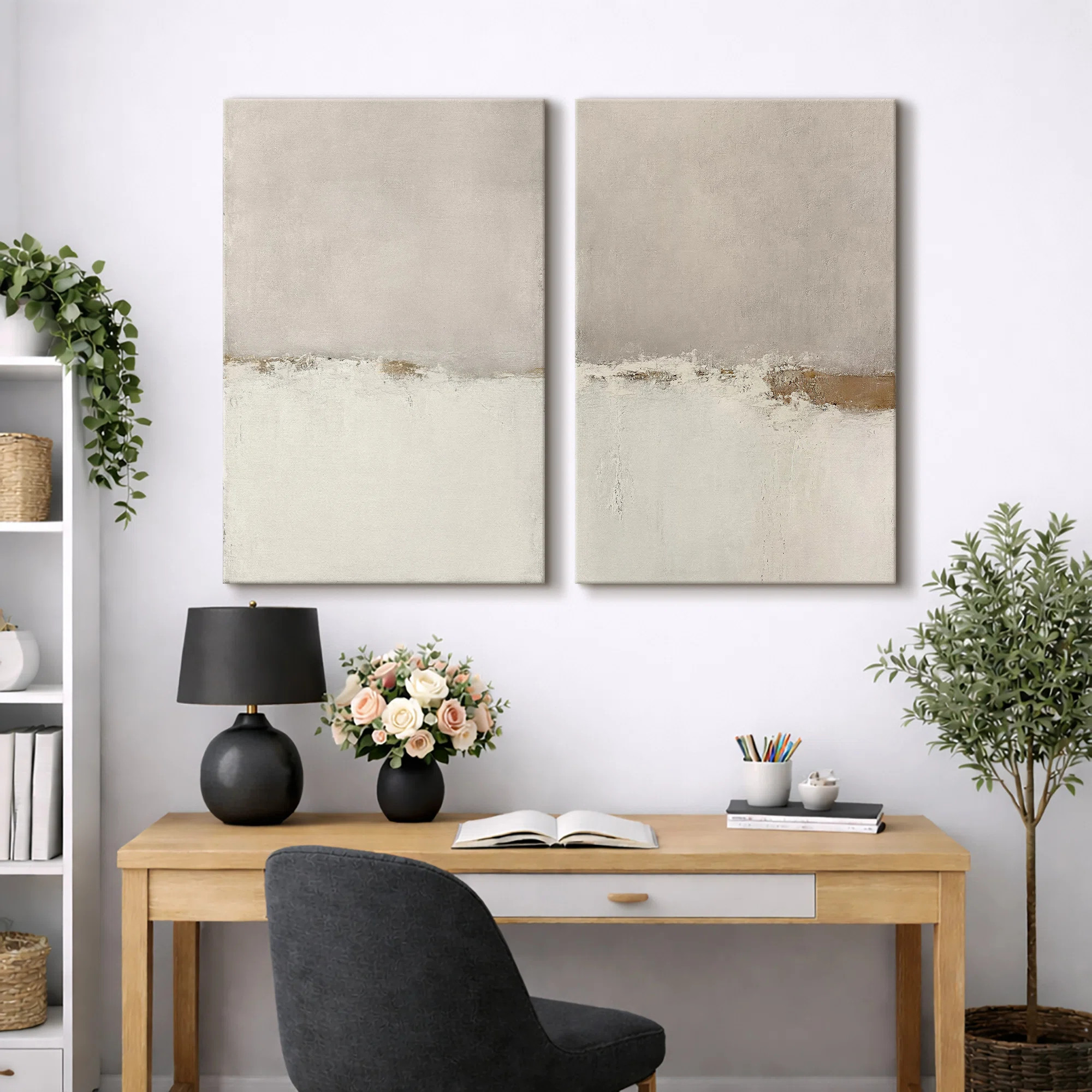 IDEA4WALL Minimal Landscape "Beige Tan Grunge Abstract Modern Artwork, Simple Minimalist Neutral ... | Wayfair North America